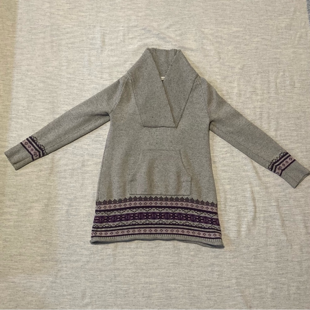 Athleta Gray and Purple Patterned Cowl Neck Sweater
